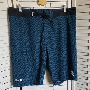 Da Hui Men's Blue Striped Mens Swim Shorts Size 36